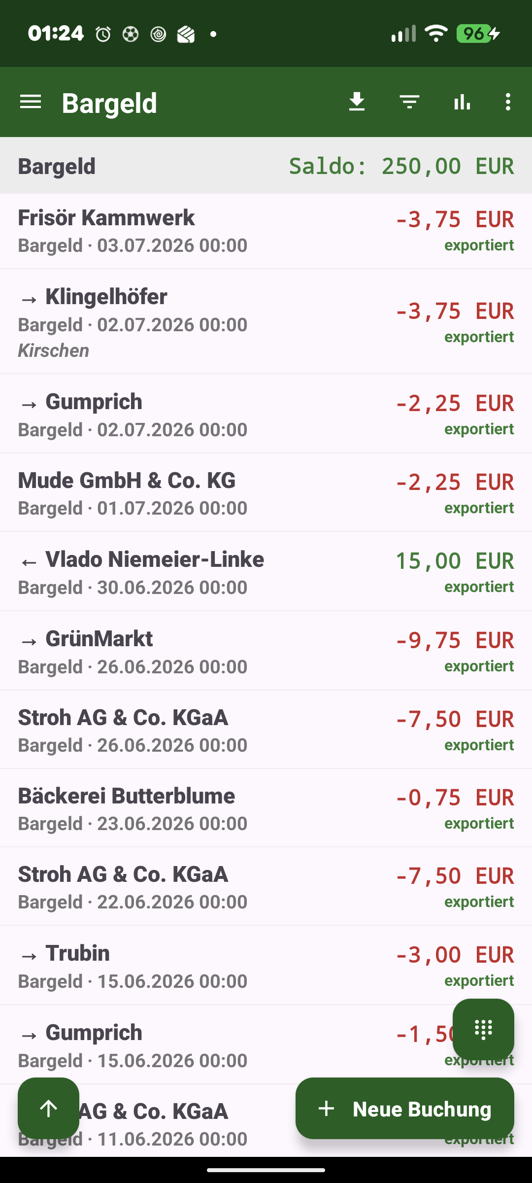 Ausgaben-App: Kontobuchungen