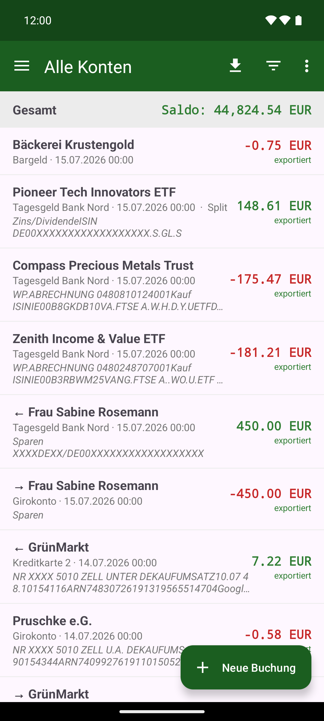 KMySync: Kontobuchungen – Übersicht aller Buchungen