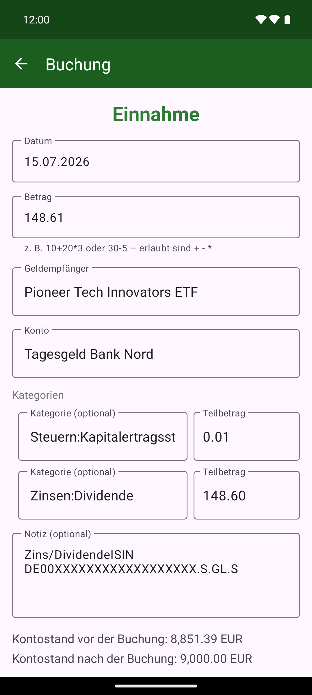 KMySync: Buchung erfassen