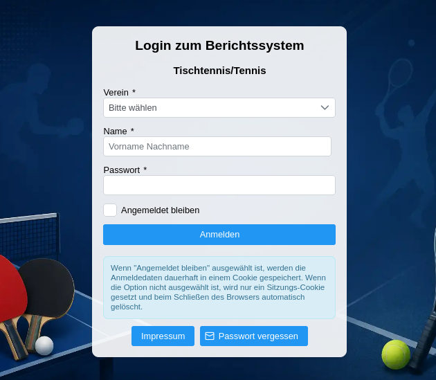 Spielbericht: Login zum Berichtssystem